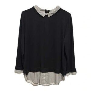 Twik Chic Black and White Collared Blouse Top